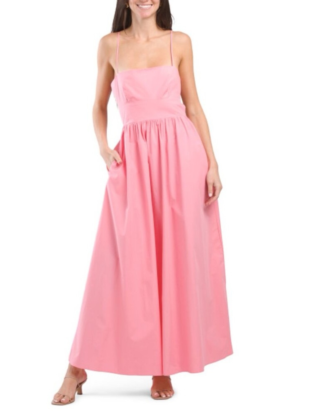 Susana Monaco Knockout Pink Sz S 100% Cotton Poplin Open Back Maxi Dress - Picture 15 of 15